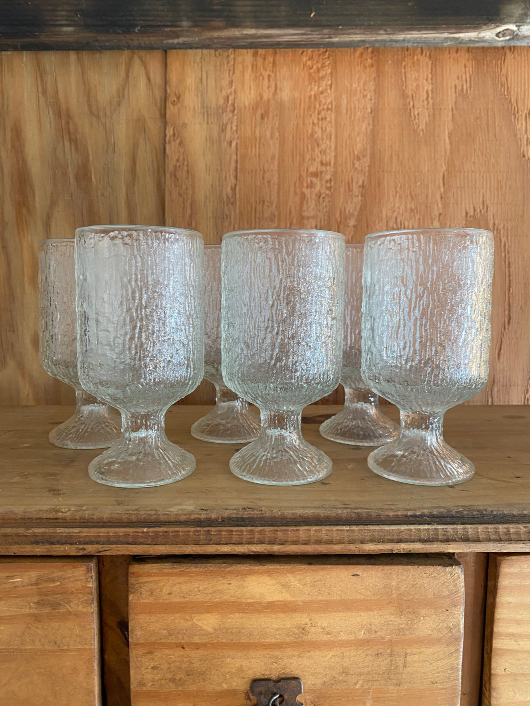 Set of 6 Vintage Footed Indiana Crystal Ice Glasses