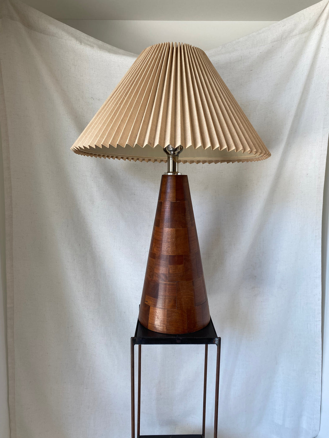 Mid Century Modern Amter Craft Walnut Patchwork Wood Lamp